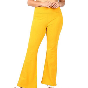 Plus Size Signature Cotton Fold-Over Flare Yoga Pants ~ Dark Mustard